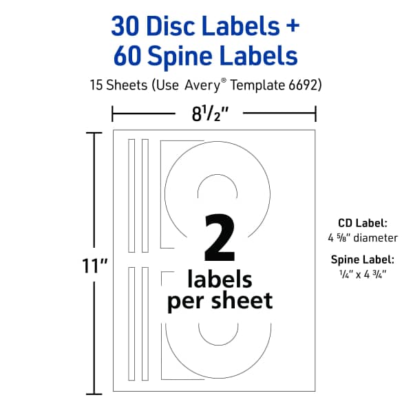 CD Labels, 30 CD Labels & 60 Spine Labels 6692 | Avery