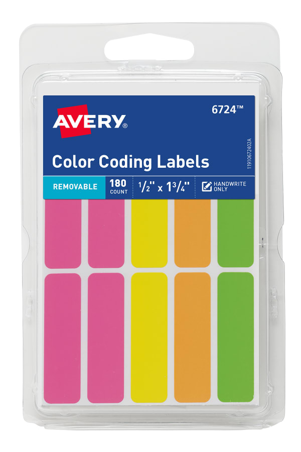 Color-Coding Stickers, 1/2" x 1-3/4", 180 Total