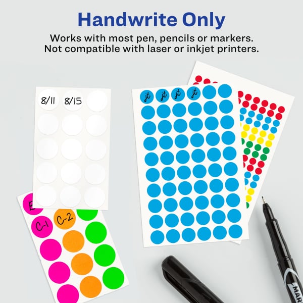 Avery Color-Coding Removable Labels, 3/4 Inch Round Labels, Assorted Neon Colors, Non-Printable, 315 Dot Stickers Total (6733) - Avery Dot Stickers, 3/4