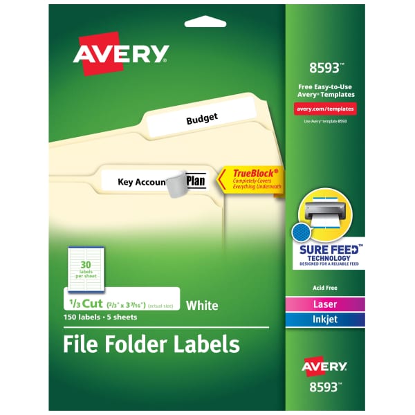 File Folder Labels, 2/3" x 3-7/16", White