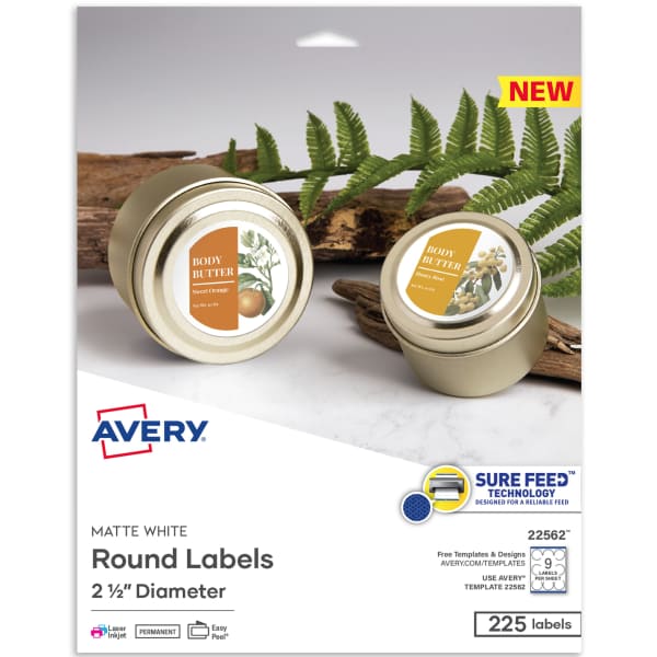 2-1/2" Diameter Round Labels, Matte White