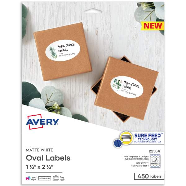 1-1/2" x 2-1/2" Oval Labels, Matte White