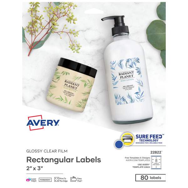 2" x 3" Labels with Sure Feed, Glossy Clear