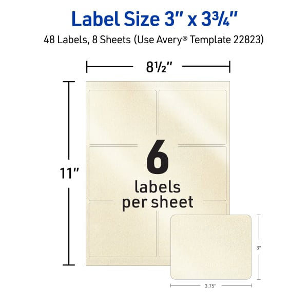 Rectangle Labels, Inkjet/Laser Printers, 3 x 3.75, Pearl Ivory, 6/Sheet, 8 Sheets/Box