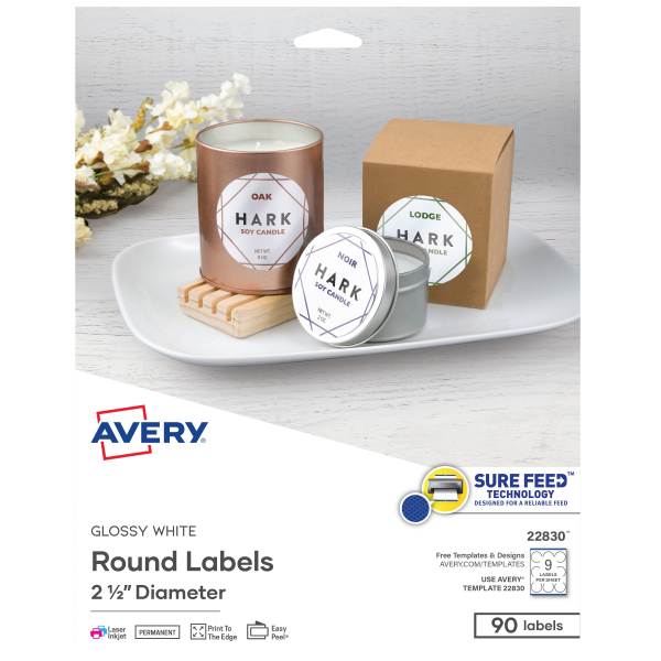 Glossy White Round Labels, 2-1/2" Diameter