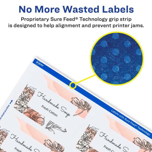 Avery® Glossy White Labels with Sure Feed® Technology, 2" x 3" Rectangle Labels, Print to the Edge, Laser/Inkjet, 80 Labels (22890)
