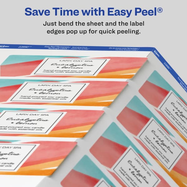 Avery® Glossy White Labels with Sure Feed® Technology, 2" x 3" Rectangle Labels, Print to the Edge, Laser/Inkjet, 80 Labels (22890)