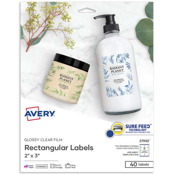 Glossy Clear Labels with Sure Feed, 2" x 3"
