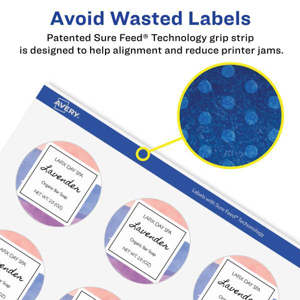 Avery® Durable Waterproof Round Labels with Sure Feed Technology, 2.5" Diameter, Laser/Pigment-Inkjet, 45 Labels (27953) (27953) | Avery.com