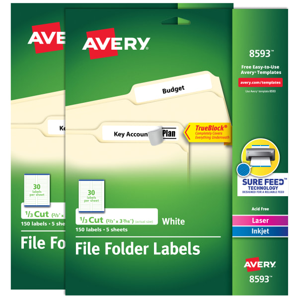 File Folder Labels, 2/3" x 3-7/16", White