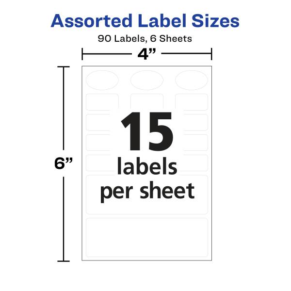 Avery Kids No-Iron Fabric Labels, Handwrite Only, Assorted Shapes and Sizes, White, 15 Labels/Sheet, 3 Sheets/Pack