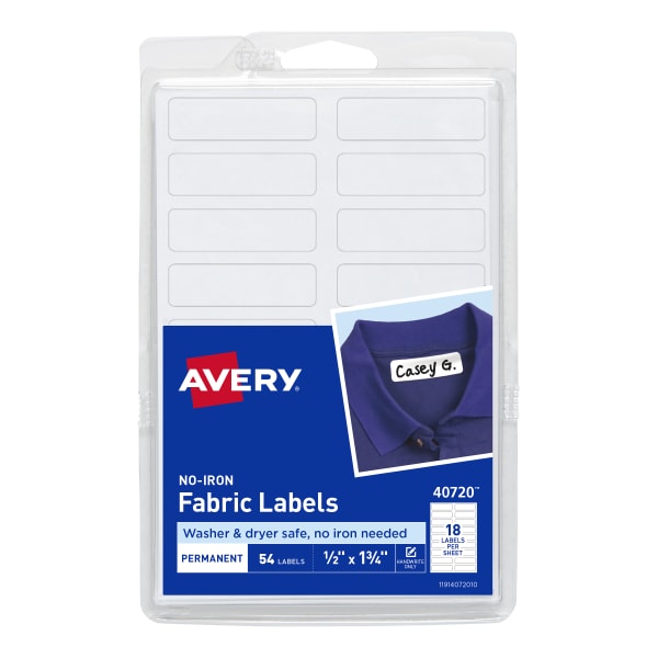 No-Iron Fabric Labels, 1/2" x 1-3/4", 54 Total