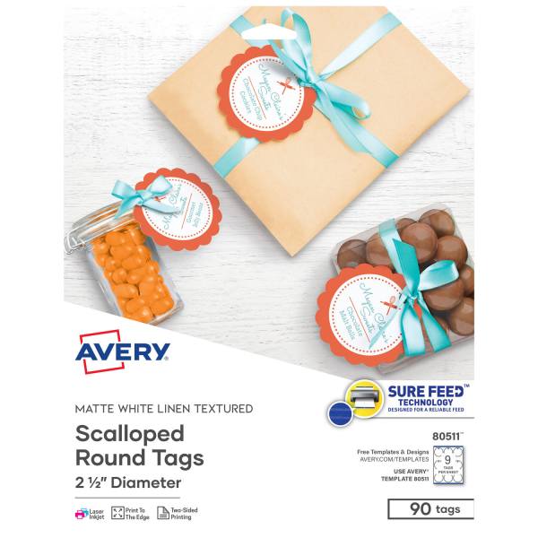 Scallop Round Gift Tags with Sure Feed, 2-1/2"