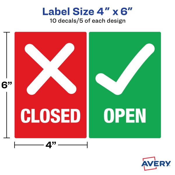 Open/Closed Preprinted Table and Chair Decals 83070 | Avery.com