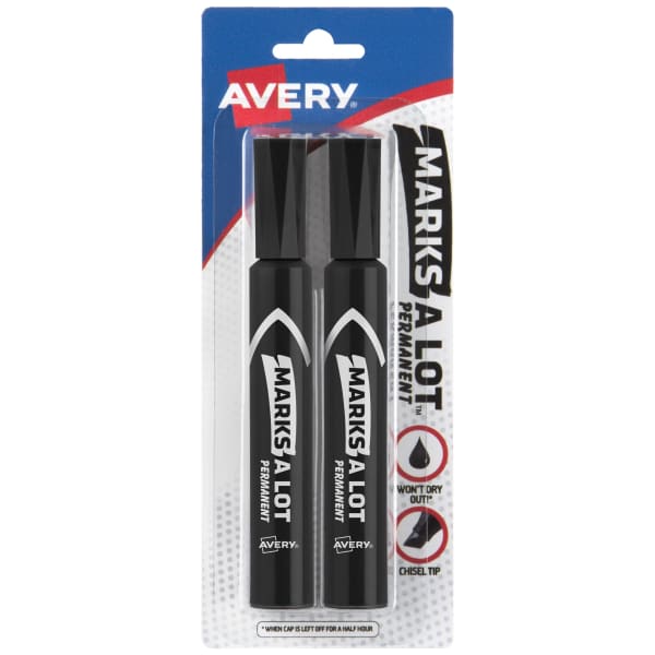 Avery(R) Marks A Lot Permanent Markers, Regular Desk-Style, Black, 2/PK