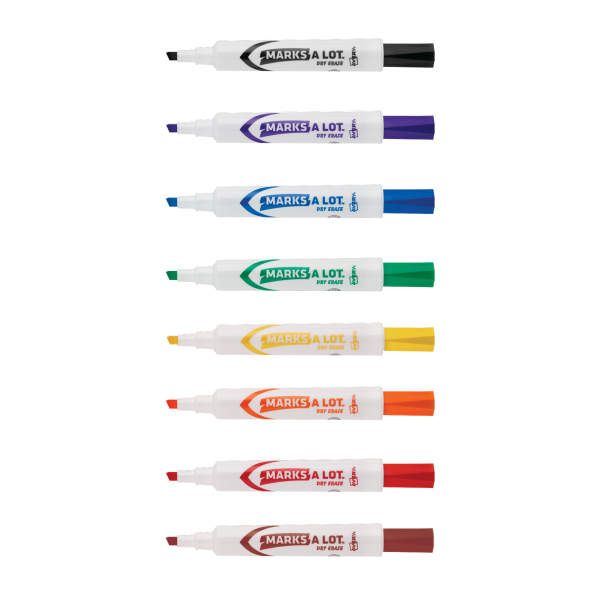 MARKS A LOT Desk-Style Dry Erase Marker, Broad Chisel Tip, Assorted Colors, 8/Set (24411) MARKS A LOT Desk-Style Dry Erase Marker, Broad Chisel Tip, Assorted Colors, 8/Set (24411)