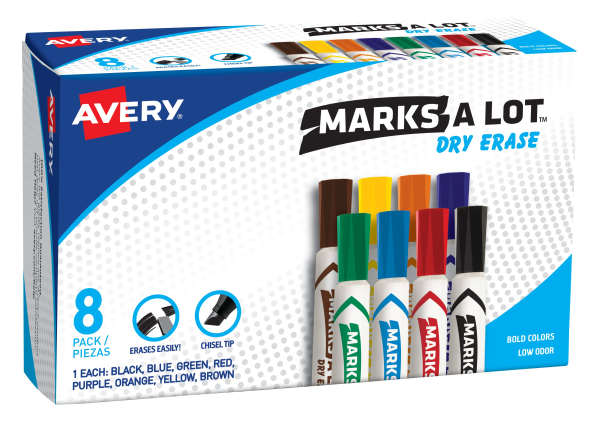 MARKS A LOT Desk-Style Dry Erase Marker, Broad Chisel Tip, Assorted Colors, 8/Set (24411) MARKS A LOT Desk-Style Dry Erase Marker, Broad Chisel Tip, Assorted Colors, 8/Set (24411)