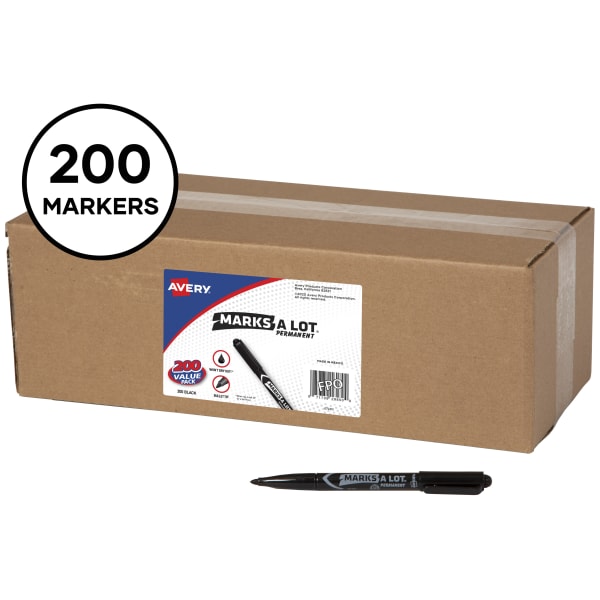 Avery Marks-A-Lot Value Pack Dry Erase Markers - Bullet Marker Point Style - Black - 200 / Carton