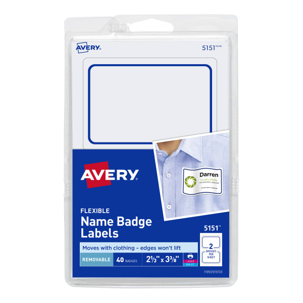 Flexible Name Badge Labels, Blue Border