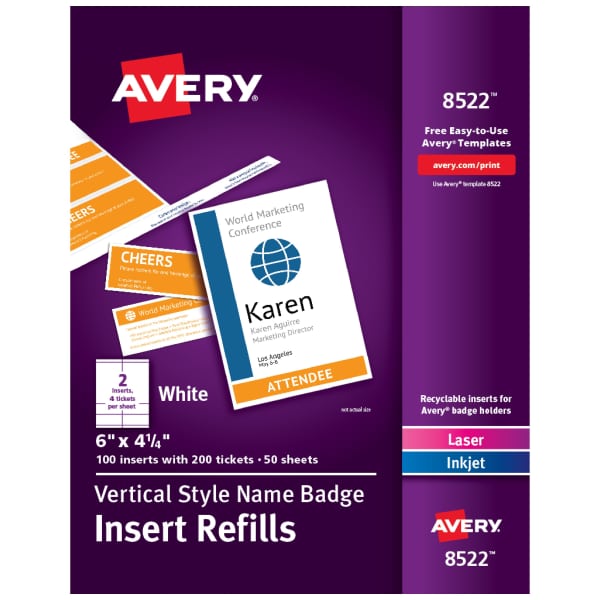 Name Badge Insert Refills, Vertical, 4 1/4 x 6, White, 100/Pack