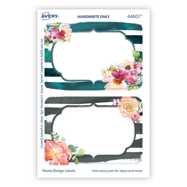 Avery Adhesive Name Tags, Floral Watercolor Print (44607) | Avery.com for Flower Name Tags Free Printables