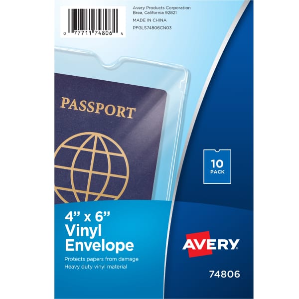 Vinyl File Envelopes, 4" x 6", 10 Clear Envelopes