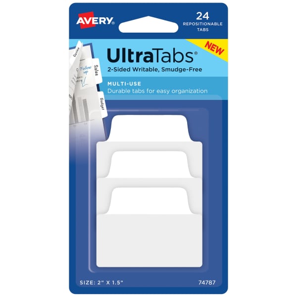 Ultra Tabs®, 24 Multiuse Tabs, 2" x 1-1/2", White