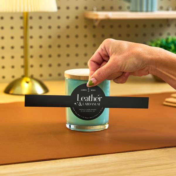 Custom Cigar Shaped Labels - Leather & Labdanum Soy Wax Labels