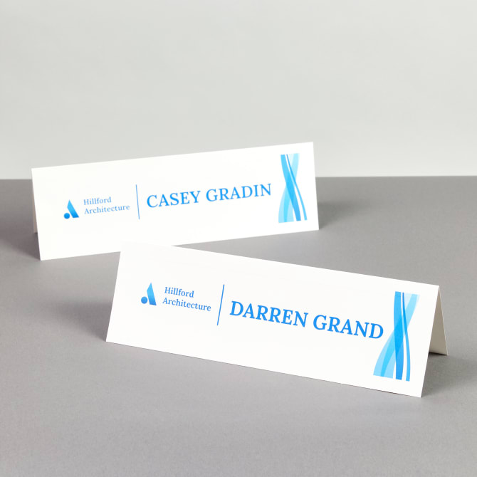 Avery 5309 tent card meeting supplies featuring a dynamic blue design template. 