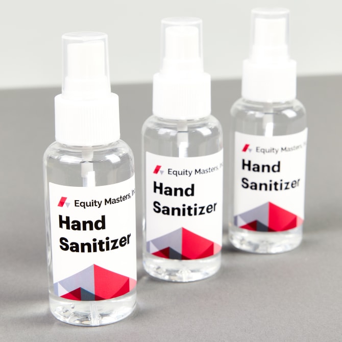 Bold, graphic red hand sanitizer label designs for Avery 64503 waterproof labels.