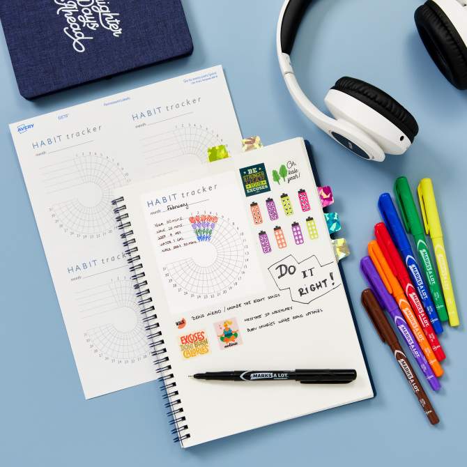 A free Avery template to print your own habit tracker for journaling.