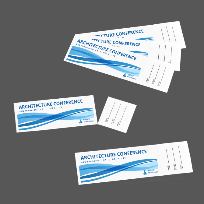 Avery tickets with tear-away stubs 16154 shown used as raffle tickets for an architecture conference. 