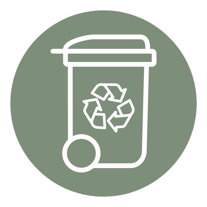 A green icon featuring a white symbol depicting a recycling bin for trash. 