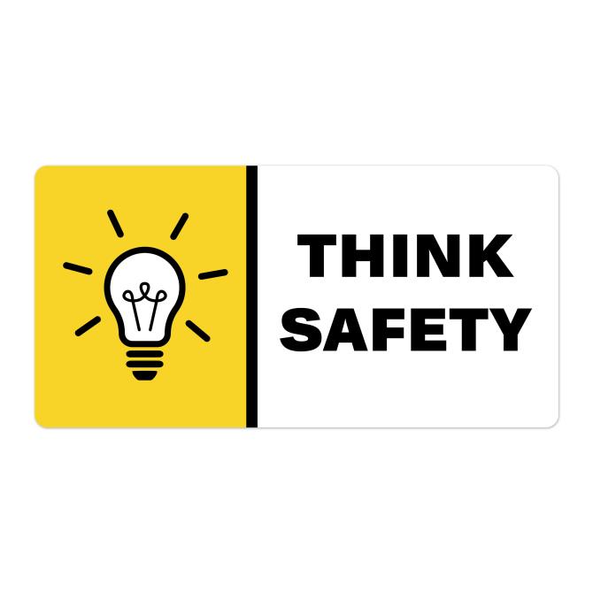 Image showing a customizable  Avery template for hard hat stickers with the words Think Safety