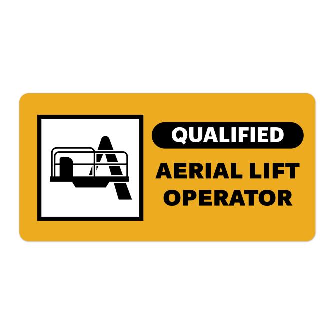 Image showing customizable sticker for hard hats template for qualified aerial lift operator using Avery GHS Wizard