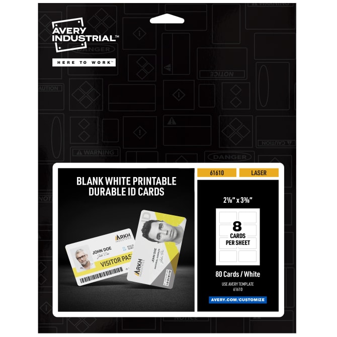 Durable ID Cards, 2.125" x 3.375", Laser Printable Both Sides, Blank White,  80 Total (61610) | Avery.com