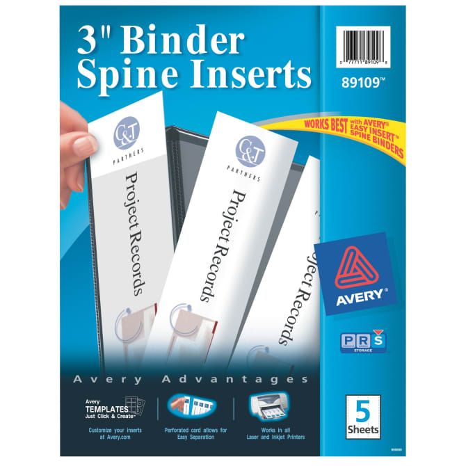 Avery 3 Binder Spine Inserts 15 Inserts 89109