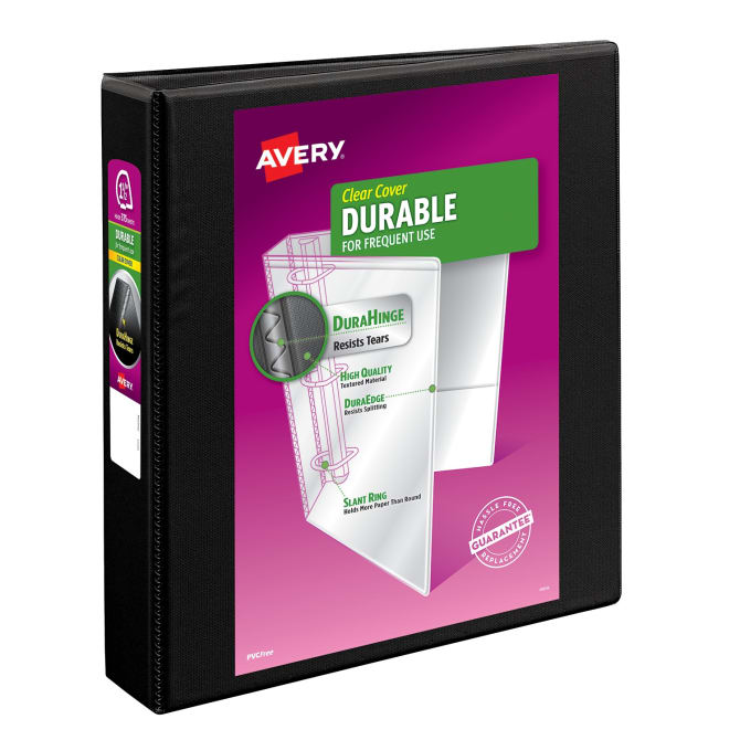 Avery® Durable View Binder, 1-1/2 EZD Rings, 400-Sheet Capacity,  DuraHinge™, Black (09400)