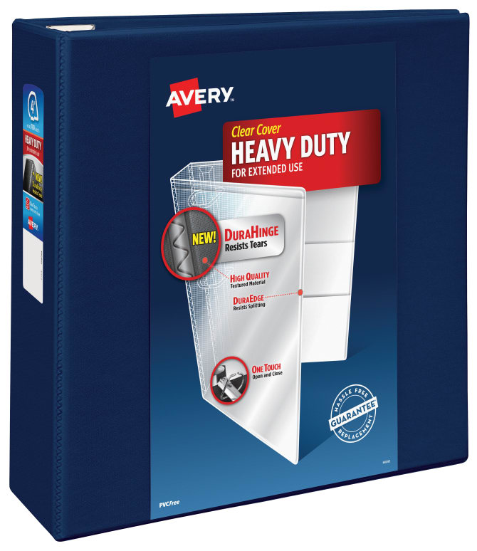 Blaast op abortus Arbeid Avery® Heavy-Duty View 3 Ring Binder, 4" One Touch EZD® Rings, 4.5" Spine, 1  Navy Blue Binder (79804) | Avery.com