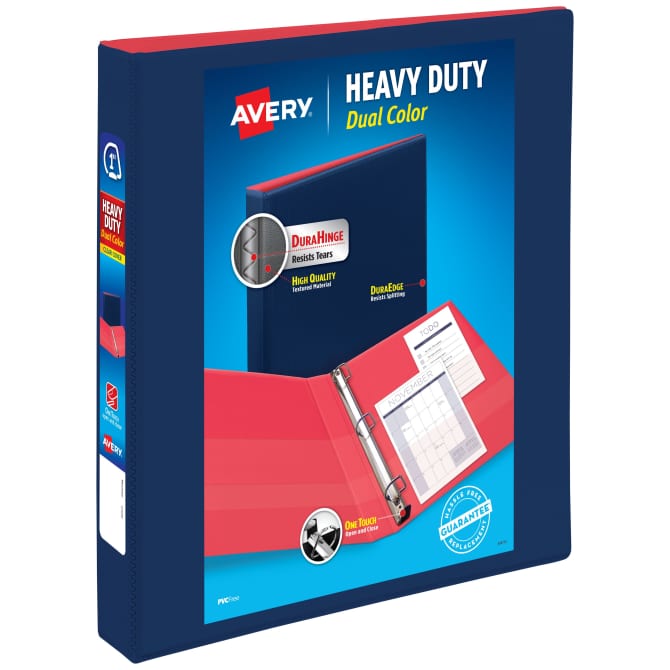 Avery® Heavy-Duty Dual Color View 3 Ring Binder, Navy/Coral, 1