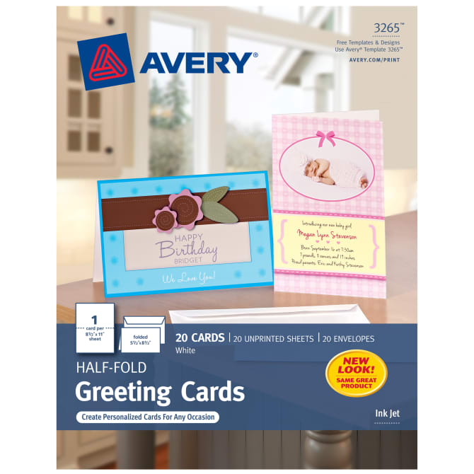 Avery® Half-Fold Greeting Cards, 5-1/2 x 8-1/2, Matte White, 20