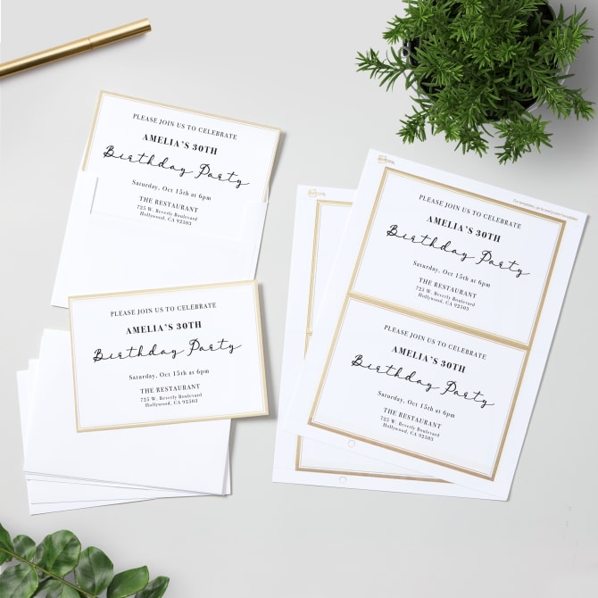 Avery® Invitation Cards, Matte White with Metallic Gold Borders, 5