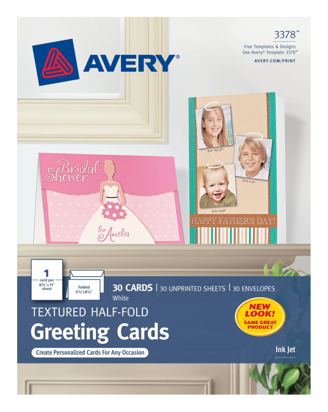 Avery Half Fold Greeting Cards Textured Uncoated 5 1 2 X 8 1 2 30 Cards 3378
