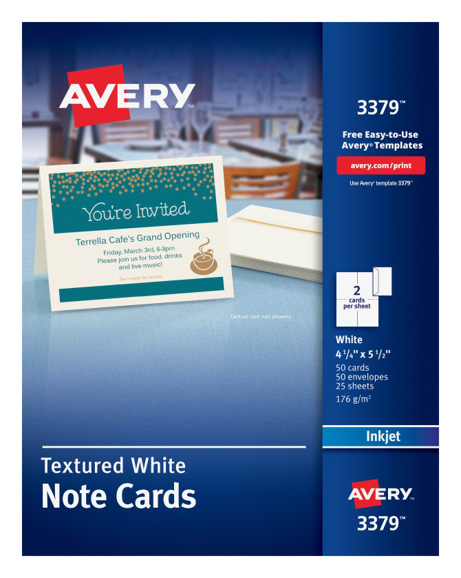 Avery Note Cards Uncoated Matte Two Sided Printing 4 1 4 X 5 1 2 50 Cards 3379