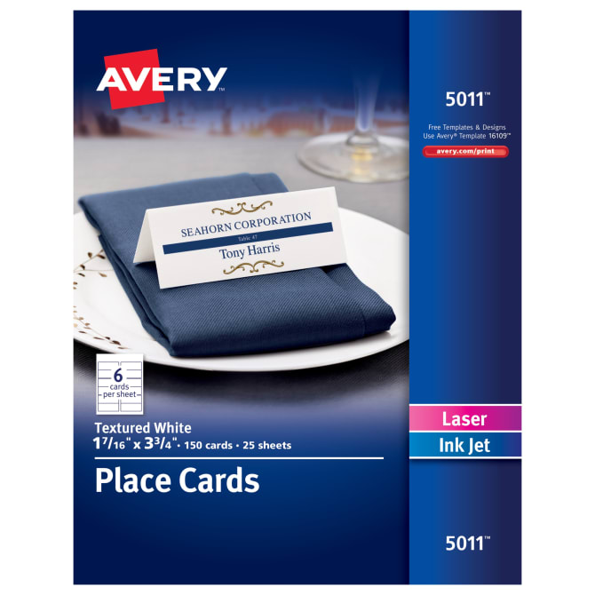 Avery Place Cards Textured Matte Two Sided Printing 1 7 16 X 3 3 4 150 Cards 5011