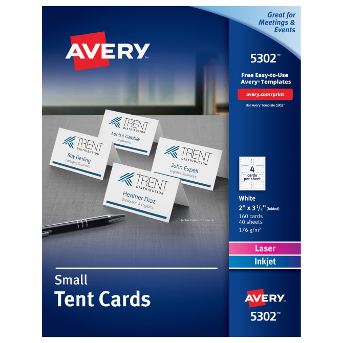 Avery Small Tent Cards Uncoated Two Sided Printing 2 X 3 1 2 160 Cards 5302