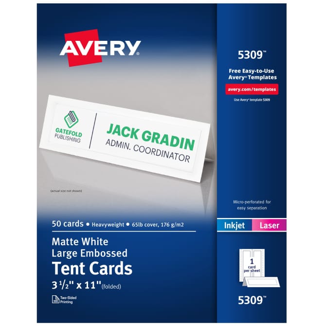 50 Embossed Tent Cards Place Cards 3 1/2 quot x 11 quot (5309) Avery com