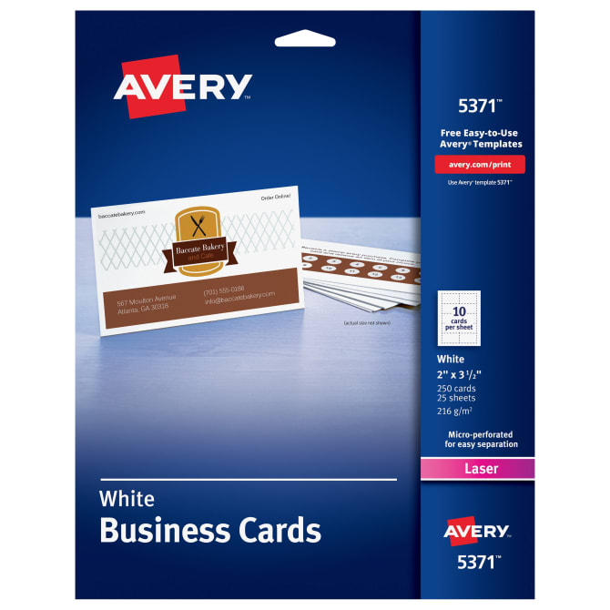 Avery Business Cards 2 X 3 1 2 Sure Feed Laser 250 Cards 5371