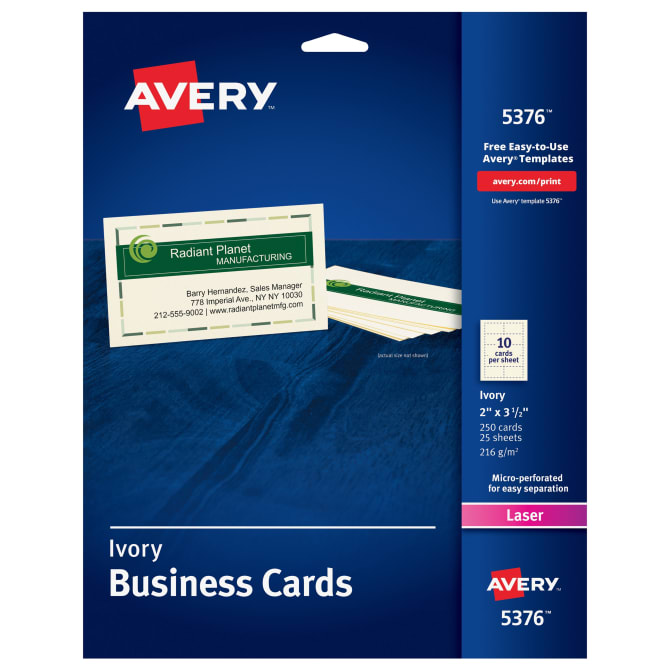 Avery Ivory Business Cards 2 X 3 1 2 Sure Feed Laser 250 Cards 5376