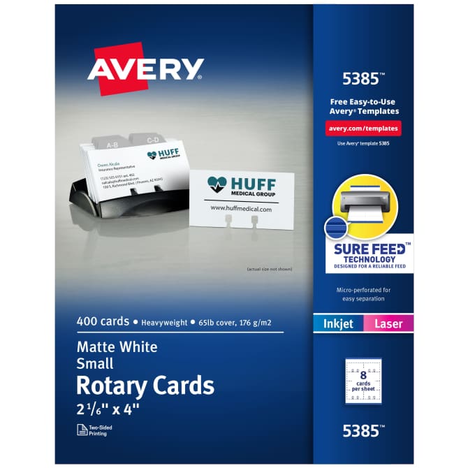 Avery® Printable Rotary Cards with Sure Feed® Technology, 2-1/6" x 4",  White, 400 Blank Cards (5385) | Avery.com